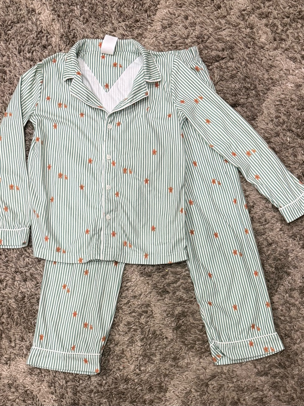 Kids Green Striped Pajama Set with Ginger breads